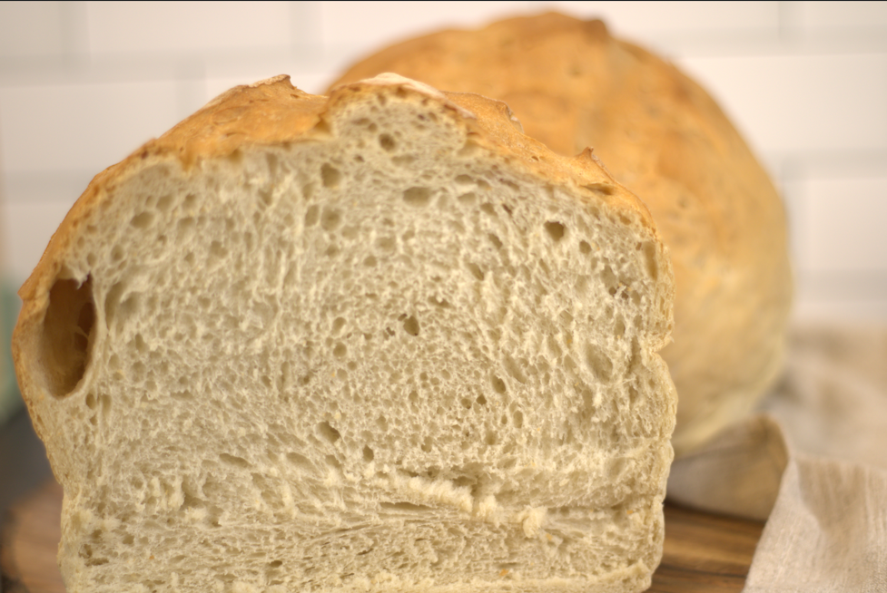 Cut loaf of sourdough bread