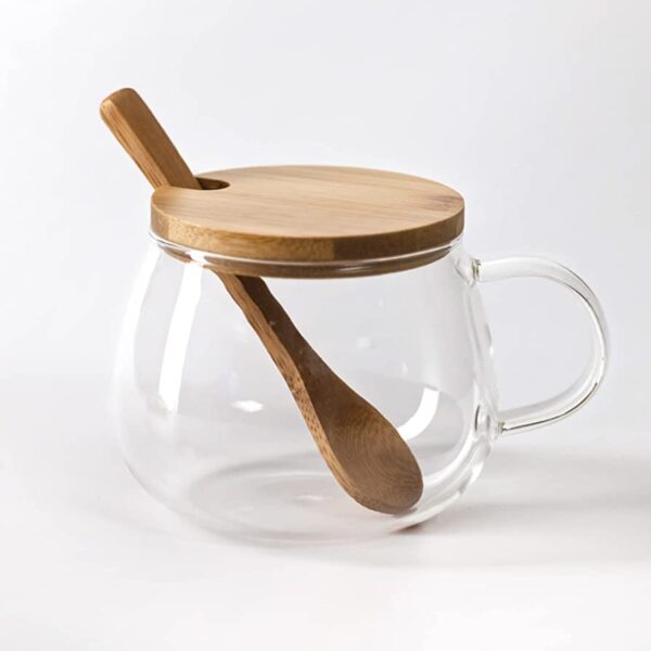 Glass Coffee Mug with Lid and Spoon